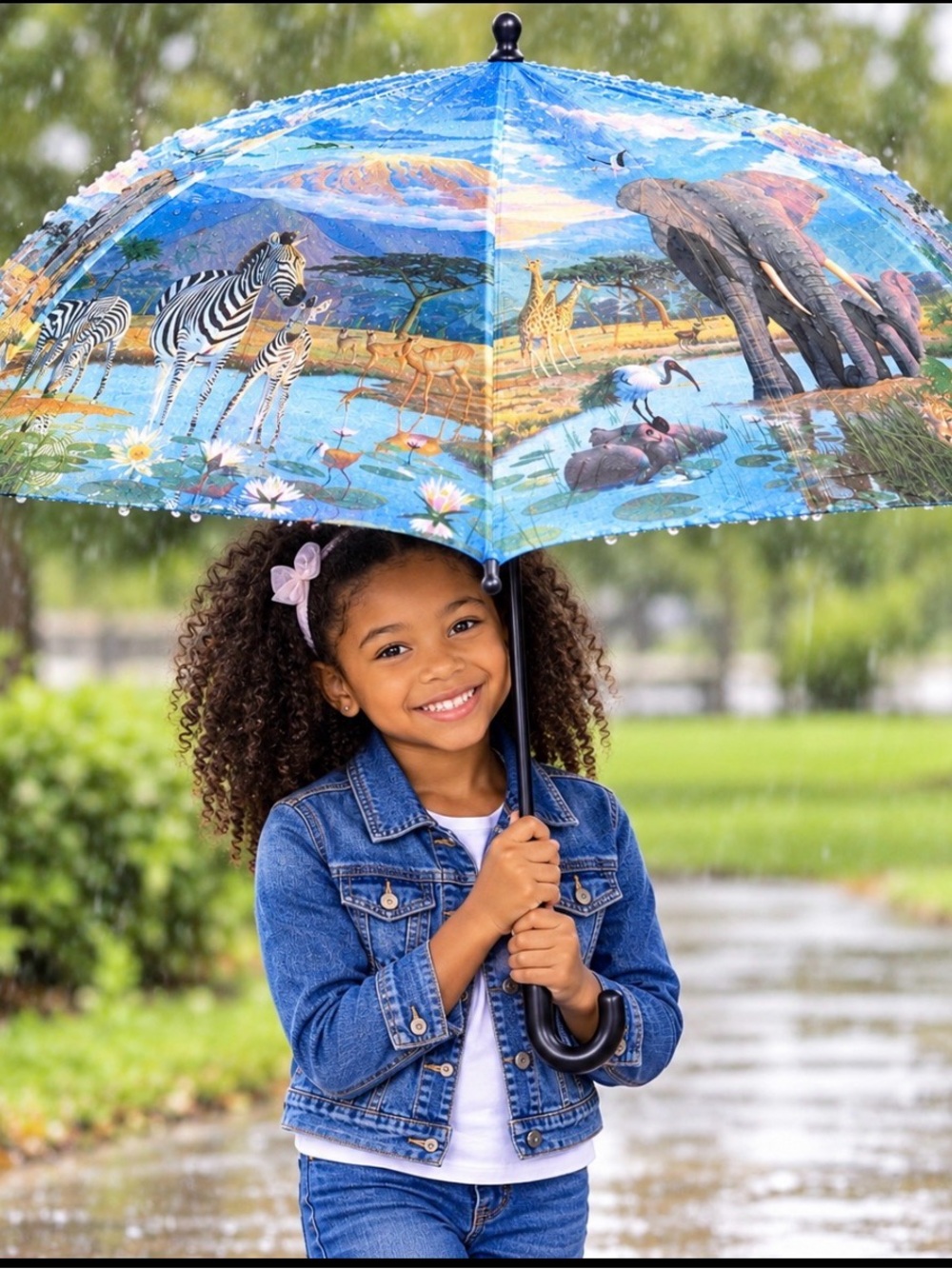 Safari Wildlife Print Umbrella - Blue